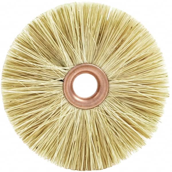 Brush Research Mfg. - 3-1/2" OD, 1/2" Arbor Hole, Crimped Tampico Wheel Brush - 1/2" Face Width, 5/16" Trim Length, 20,000 RPM - Americas Industrial Supply