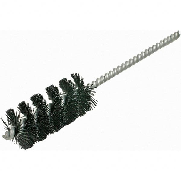 Brush Research Mfg. - 7/8" Diam Helical Nylon Tube Brush - Single Spiral, 0.014" Filament Diam, 2" Brush Length, 6" OAL, 0.22" Diam Galvanized Steel Shank - Americas Industrial Supply