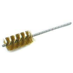Brush Research Mfg. - 1-1/2" Diam Helical Brass Tube Brush - Single Spiral, 0.01" Filament Diam, 2-1/2" Brush Length, 6" OAL, 0.245" Diam Galvanized Steel Shank - Americas Industrial Supply