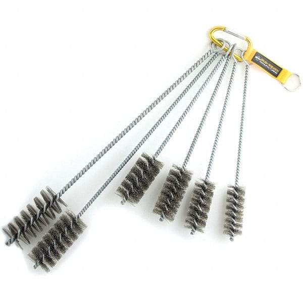 Brush Research Mfg. - 1-3/4" Diam Helical Steel Tube Brush - Single Spiral, 0.012" Filament Diam, 3-1/2" Brush Length, 18" OAL, 0.292" Diam Galvanized Steel Shank - Americas Industrial Supply