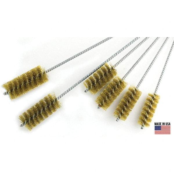 Brush Research Mfg. - 3" Diam Helical Brass Tube Brush - Single Spiral, 0.012" Filament Diam, 4" Brush Length, 18" OAL, 0.292" Diam Galvanized Steel Shank - Americas Industrial Supply