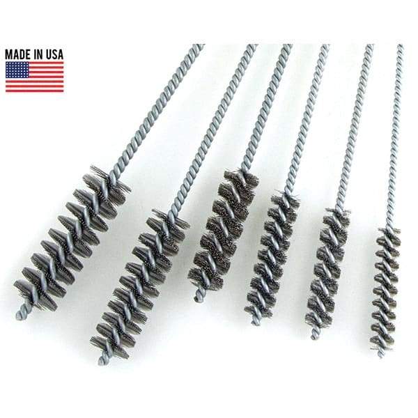 Brush Research Mfg. - 7/16" Diam Helical Steel Tube Brush - Single Spiral, 0.006" Filament Diam, 2-1/2" Brush Length, 10" OAL, 0.168" Diam Galvanized Steel Shank - Americas Industrial Supply