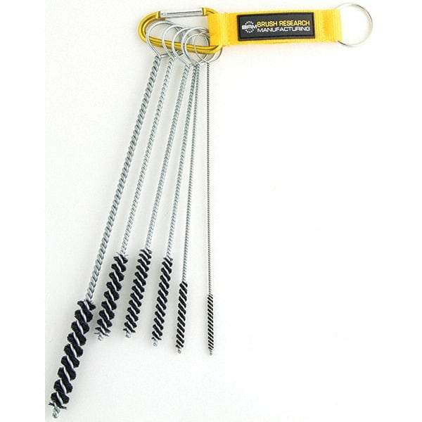 Brush Research Mfg. - 7/16" Diam Helical Nylon Tube Brush - Single Spiral, 0.168" Filament Diam, 3" Brush Length, 10" OAL, 0.168" Diam Galvanized Steel Shank - Americas Industrial Supply