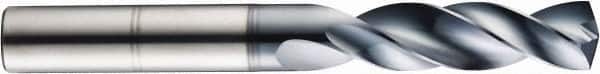 SGS - 0.358" 145° Spiral Flute Solid Carbide Screw Machine Drill Bit - AlTiN Finish, Right Hand Cut, 1-27/32" Flute Length, 3-1/2" OAL, Standard Point, Straight Shank - Americas Industrial Supply