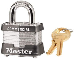 Master Lock - 3/4" Shackle Clearance, Keyed Different Maximum Security Padlock - 9/32" Shackle Diam, Laminated Steel - Americas Industrial Supply