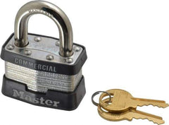 Master Lock - 15/16" Shackle Clearance, Keyed Alike Maximum Security Padlock - 5/16" Shackle Diam, Laminated Steel - Americas Industrial Supply