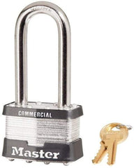 Master Lock - 2-1/2" Shackle Clearance, Keyed Different Padlock - 15/16" Shackle Width, 3/8" Shackle Diam, Laminated Steel - Americas Industrial Supply