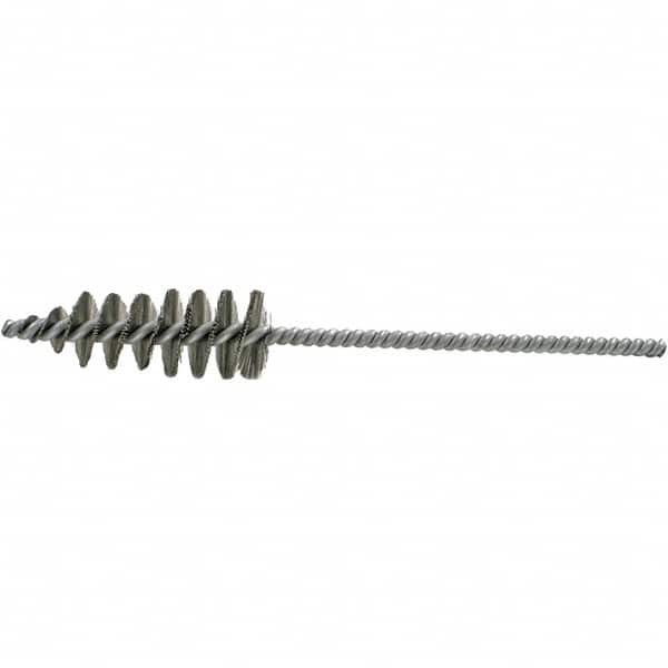 Brush Research Mfg. - 1.3" Diam Helical Steel Tube Brush - Single Spiral, 0.012" Filament Diam, 3-5/8" Brush Length, 10-1/2" OAL, 0.292" Diam Galvanized Steel Shank - Americas Industrial Supply