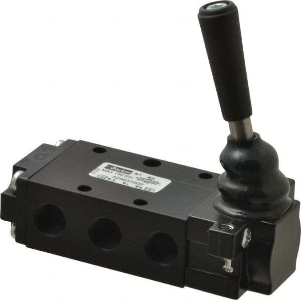 Parker - 0.83 CV Rate, 1/4" NPT Inlet Direct Air 2 Mechanical Spool Valve - 4 Way, 3 Position EC, Lever Manual Return, 150 Max psi - Americas Industrial Supply