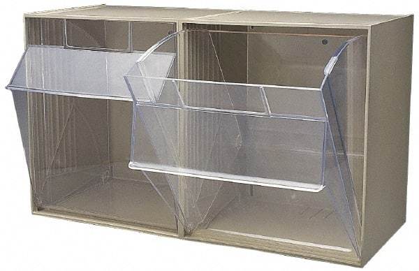 Quantum Storage - 23-5/8" Wide x 13-7/8" High x 11-7/8" Deep, Small Parts Tip Out Stacking Bin Organizer - Polystyrene Frame, 2 Compartments, 11-1/16" Wide x 13-5/8" High x 8-7/8" Deep Bin - Americas Industrial Supply