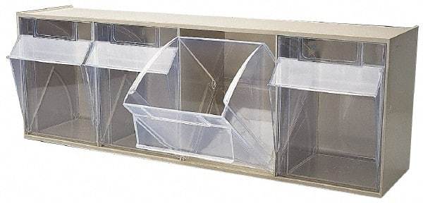 Quantum Storage - 23-5/8" Wide x 8-1/8" High x 6-5/8" Deep, Small Parts Tip Out Stacking Bin Organizer - Polystyrene Frame, 4 Compartments, 5-5/8" Wide x 7-1/2" High x 5" Deep Bin - Americas Industrial Supply