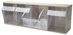 Quantum Storage - 23-5/8" Wide x 8-1/8" High x 6-5/8" Deep, Small Parts Tip Out Stacking Bin Organizer - Polystyrene Frame, 4 Compartments, 5-5/8" Wide x 7-1/2" High x 5" Deep Bin - Americas Industrial Supply