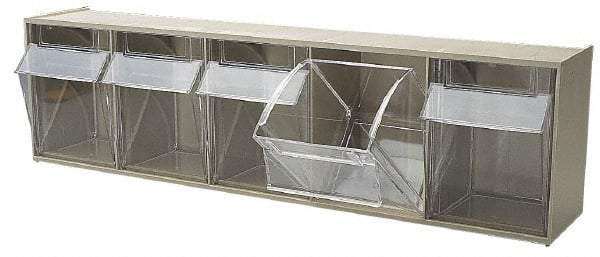 Quantum Storage - 23-5/8" Wide x 6-1/2" High x 5-1/4" Deep, Small Parts Tip Out Stacking Bin Organizer - Polystyrene Frame, 5 Compartments, 4-1/4" Wide x 5-3/4" High x 3-3/4" Deep Bin - Americas Industrial Supply