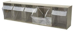 Quantum Storage - 23-5/8" Wide x 6-1/2" High x 5-1/4" Deep, Small Parts Tip Out Stacking Bin Organizer - Polystyrene Frame, 5 Compartments, 4-1/4" Wide x 5-3/4" High x 3-3/4" Deep Bin - Americas Industrial Supply
