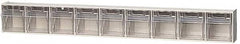 Quantum Storage - 23-5/8" Wide x 3-1/8" High x 2-1/2" Deep, Small Parts Tip Out Stacking Bin Organizer - Polystyrene Frame, 9 Compartments, 2-3/16" Wide x 2-1/2" High x 1-3/4" Deep Bin - Americas Industrial Supply