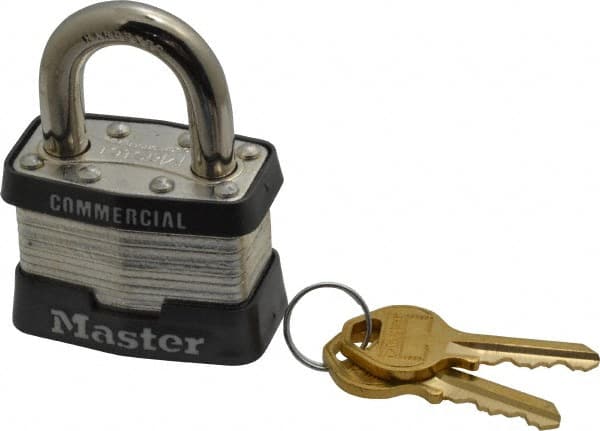 Master Lock - 15/16" Shackle Clearance, Keyed Alike Maximum Security Padlock - 5/16" Shackle Diam, Laminated Steel - Americas Industrial Supply