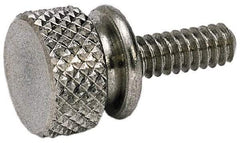 Electro Hardware - 1/4-20 Knurled Shoulder Grade 1 & F Brass Thumb Screw - 1-1/8" OAL, 1/2" Head Diam x 1/4" Head Height, Nickel-Plated Finish - Americas Industrial Supply