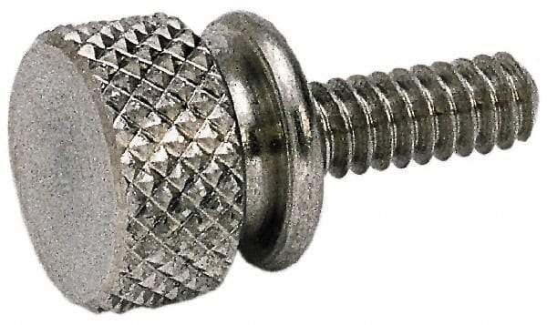 Electro Hardware - #10-32 Knurled Shoulder Aluminum Thumb Screw - 15/16" OAL, 7/16" Head Diam x 3/16" Head Height, Uncoated - Americas Industrial Supply