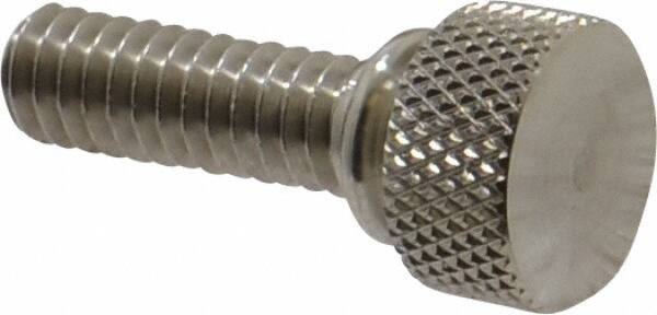 Electro Hardware - 1/4-20 Knurled Shoulder Grade 303 Stainless Steel Thumb Screw - 1-1/8" OAL, 1/2" Head Diam x 1/4" Head Height, Uncoated - Americas Industrial Supply