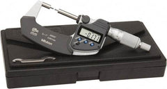 Mitutoyo - 1 Inch, 32mm Throat Depth, Electronic Spline Micrometer - Accurate Up to 0.0001 Inch, 1/4 Inch Spindle Diameter, 0.18mm Head Diameter, Ratchet Stop Thimble, Data Output - Americas Industrial Supply
