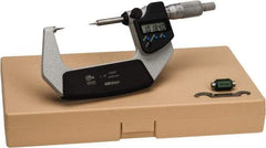 Mitutoyo - 1 to 2 Inch, 32mm Throat Depth, Ratchet Stop, Electronic Point Micrometer - Accurate Up to 0.0001 Inch, 0.3937 Inch Point Length, 15° Point Angle, 18mm Head Diameter - Americas Industrial Supply