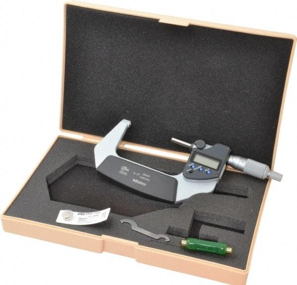 Mitutoyo - 2 to 76.2mm Measurement, Spherical Face Micrometer - Accuracy Up to 0.0001 Inch, Data Output, 0.0001 Inch Resolution, Electronic Operation, Ratchet Stop Thimble, IP65 Water Resistance Rating, SR44 Battery - Americas Industrial Supply