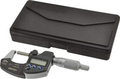 Mitutoyo - 25.4mm Max Measurement, Spherical Face Micrometer - Accuracy Up to 0.0001 Inch, Data Output, 0.0001 Inch Resolution, Electronic Operation, Ratchet Stop Thimble, IP65 Water Resistance Rating, SR44 Battery - Americas Industrial Supply