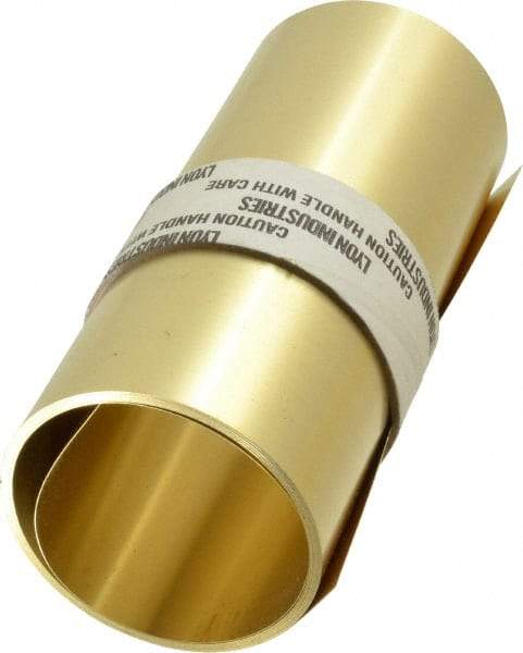 Made in USA - 100 Inch Long x 6 Inch Wide x 0.008 Inch Thick, Roll Shim Stock - Brass - Americas Industrial Supply