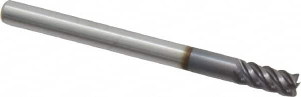 Accupro - 1/8", 1/4" LOC, 1/8" Shank Diam, 1-1/2" OAL, 5 Flute, Solid Carbide Square End Mill - Single End, AlTiN Finish, Spiral Flute, 45° Helix, Centercutting, Right Hand Cut, Right Hand Flute - Americas Industrial Supply