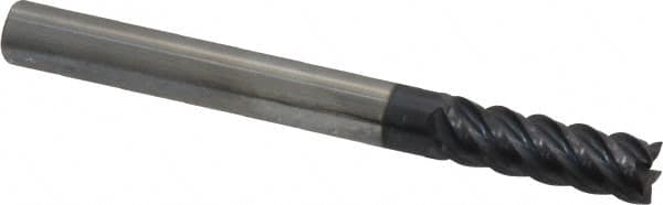 Accupro - 1/4", 3/4" LOC, 1/4" Shank Diam, 2-1/2" OAL, 5 Flute, Solid Carbide Square End Mill - Single End, AlTiN Finish, Spiral Flute, 45° Helix, Centercutting, Right Hand Cut, Right Hand Flute - Americas Industrial Supply