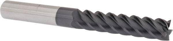 Accupro - 7/16", 2" LOC, 7/16" Shank Diam, 4" OAL, 5 Flute, Solid Carbide Square End Mill - Single End, AlTiN Finish, Spiral Flute, 45° Helix, Centercutting, Right Hand Cut, Right Hand Flute - Americas Industrial Supply