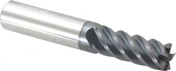 Accupro - 15/32", 1-1/4" LOC, 1/2" Shank Diam, 3" OAL, 5 Flute, Solid Carbide Square End Mill - Single End, AlTiN Finish, Spiral Flute, 45° Helix, Centercutting, Right Hand Cut, Right Hand Flute - Americas Industrial Supply