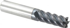 Accupro - 15/32", 1-1/4" LOC, 1/2" Shank Diam, 3" OAL, 5 Flute, Solid Carbide Square End Mill - Single End, AlTiN Finish, Spiral Flute, 45° Helix, Centercutting, Right Hand Cut, Right Hand Flute - Americas Industrial Supply
