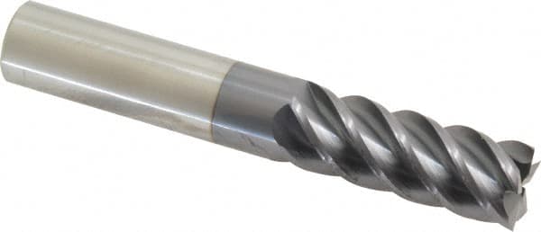 Accupro - 9/16", 1-1/2" LOC, 9/16" Shank Diam, 3-1/2" OAL, 5 Flute, Solid Carbide Square End Mill - Single End, AlTiN Finish, Spiral Flute, 45° Helix, Centercutting, Right Hand Cut, Right Hand Flute - Americas Industrial Supply