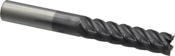 Accupro - 5/8", 2-1/2" LOC, 5/8" Shank Diam, 5" OAL, 5 Flute, Solid Carbide Square End Mill - Single End, AlTiN Finish, Spiral Flute, 45° Helix, Centercutting, Right Hand Cut, Right Hand Flute - Americas Industrial Supply