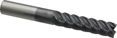 Accupro - 5/8", 2-1/2" LOC, 5/8" Shank Diam, 5" OAL, 5 Flute, Solid Carbide Square End Mill - Single End, AlTiN Finish, Spiral Flute, 45° Helix, Centercutting, Right Hand Cut, Right Hand Flute - Americas Industrial Supply
