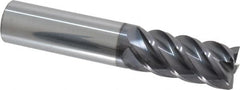 Accupro - 3/4", 1-5/8" LOC, 3/4" Shank Diam, 4" OAL, 5 Flute, Solid Carbide Square End Mill - Single End, AlTiN Finish, Spiral Flute, 45° Helix, Centercutting, Right Hand Cut, Right Hand Flute - Americas Industrial Supply