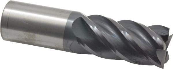 Accupro - 1", 2" LOC, 1" Shank Diam, 4" OAL, 5 Flute, Solid Carbide Square End Mill - Single End, AlTiN Finish, Spiral Flute, 45° Helix, Centercutting, Right Hand Cut, Right Hand Flute - Americas Industrial Supply