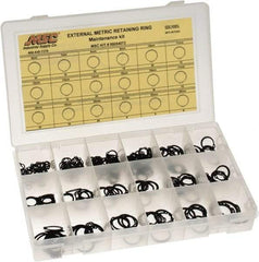 Made in USA - 310 Piece, M6 to M25, Steel, Snap External Retaining Ring Assortment - Includes Compartmented Case, Specification Labels - Americas Industrial Supply