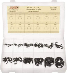 Made in USA - 190 Piece, M2.3 to M19, Steel, E Style External Retaining Ring Assortment - Includes Compartmented Case, Specification Labels - Americas Industrial Supply