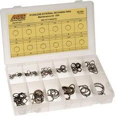 Value Collection - 315 Piece, 1/4 to 1-1/4", Stainless Steel, Snap External Retaining Ring Assortment - Includes Compartmented Case, Specification Labels - Americas Industrial Supply