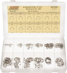 Made in USA - 206 Piece, 1/8 to 7/8", Stainless Steel, E Style External Retaining Ring Assortment - Americas Industrial Supply
