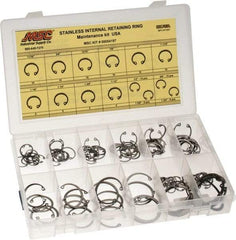 Value Collection - 120 Piece, 1/2 to 1-3/4", Stainless Steel, Snap Internal Retaining Ring Assortment - Includes Compartmented Case, Specification Labels - Americas Industrial Supply