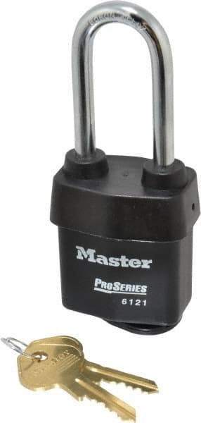Master Lock - 2-1/2" Shackle Clearance, Keyed Alike Pro Series Solid Steel Padlock - 5/16" Shackle Diam, Laminated Steel - Americas Industrial Supply