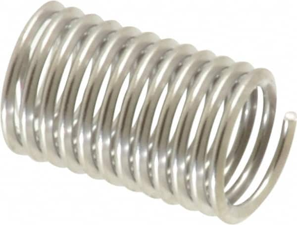 Heli-Coil - #10-32 UNF, 0.475" OAL, Free Running Helical Insert - 12-1/4 Free Coils, Tanged, 304 Stainless Steel, Bright Finish, 2-1/2D Insert Length - Exact Industrial Supply