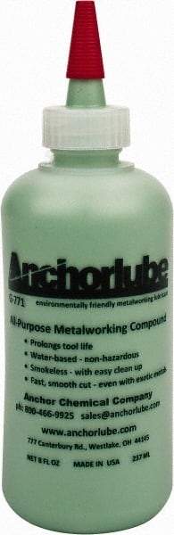 Made in USA - Anchorlube G-771, 8 oz Bottle Cutting Fluid - Water Soluble, For Broaching, Counterboring, Drawing, Drilling, Engraving, Fly-Cutting, Hole Extruding, Milling, Piercing, Punching, Sawing, Seat Forming, Spot Facing, Tapping - Americas Industrial Supply