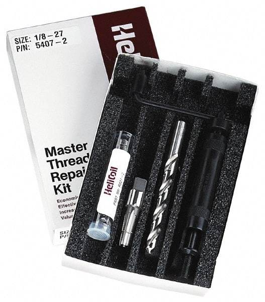 Heli-Coil - 12 Inserts, 1/8-27, Thread Repair Kit - Includes Drill, Installation Tool and Tap - Exact Industrial Supply