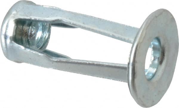 RivetKing - #10-24 UNC Thread, Clear Zinc Plated, Steel, Screwdriver Installed Rivet Nut - 0.12 to 0.16" Grip, 17/32" Flange Diam, 7/8" Long - Americas Industrial Supply