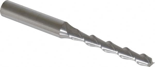 SGS - 1/4", 1-3/4" LOC, 3/8" Shank Diam, 3-9/16" OAL, 2 Flute, Solid Carbide Square End Mill - Single End, Uncoated, Spiral Flute, 45° Helix, Centercutting, Right Hand Cut, Right Hand Flute, Series 44 - Americas Industrial Supply