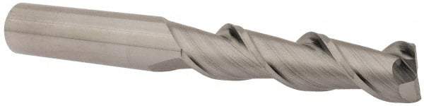 SGS - 1/2", 2" LOC, 1/2" Shank Diam, 4" OAL, 2 Flute, Solid Carbide Square End Mill - Single End, Uncoated, Spiral Flute, 45° Helix, Centercutting, Right Hand Cut, Right Hand Flute, Series 44 - Americas Industrial Supply